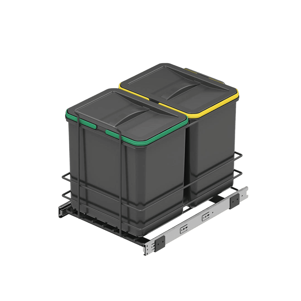 Poubelle coulissante détachable 2x16L, Anthracite.