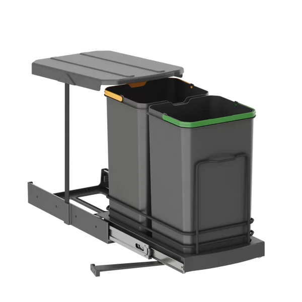 Poubelle coulissante 400 mm à couvercle auto 2x12L Anthracite