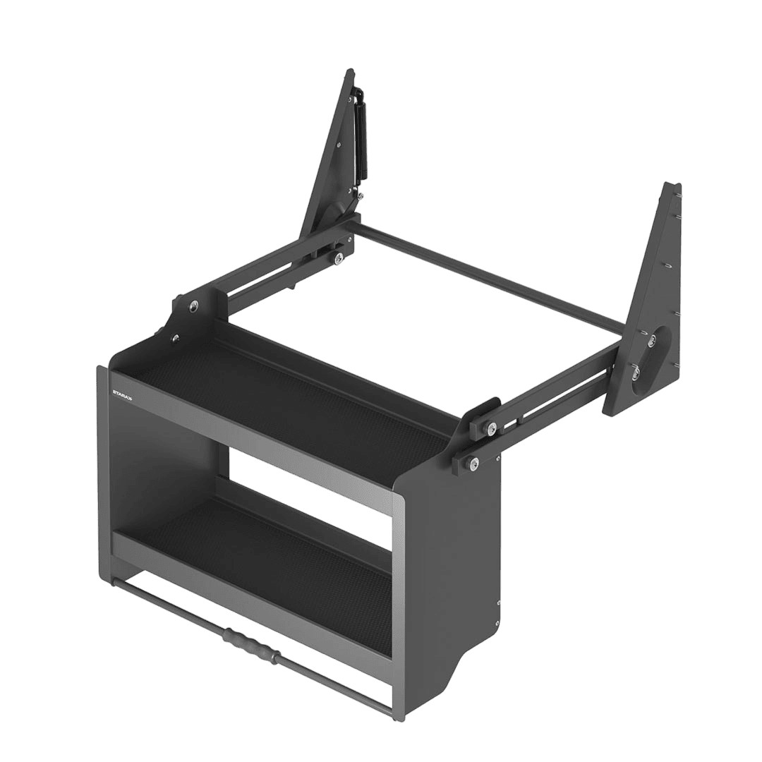 Etagère rabattable à fond antidérapant avec élévateur
