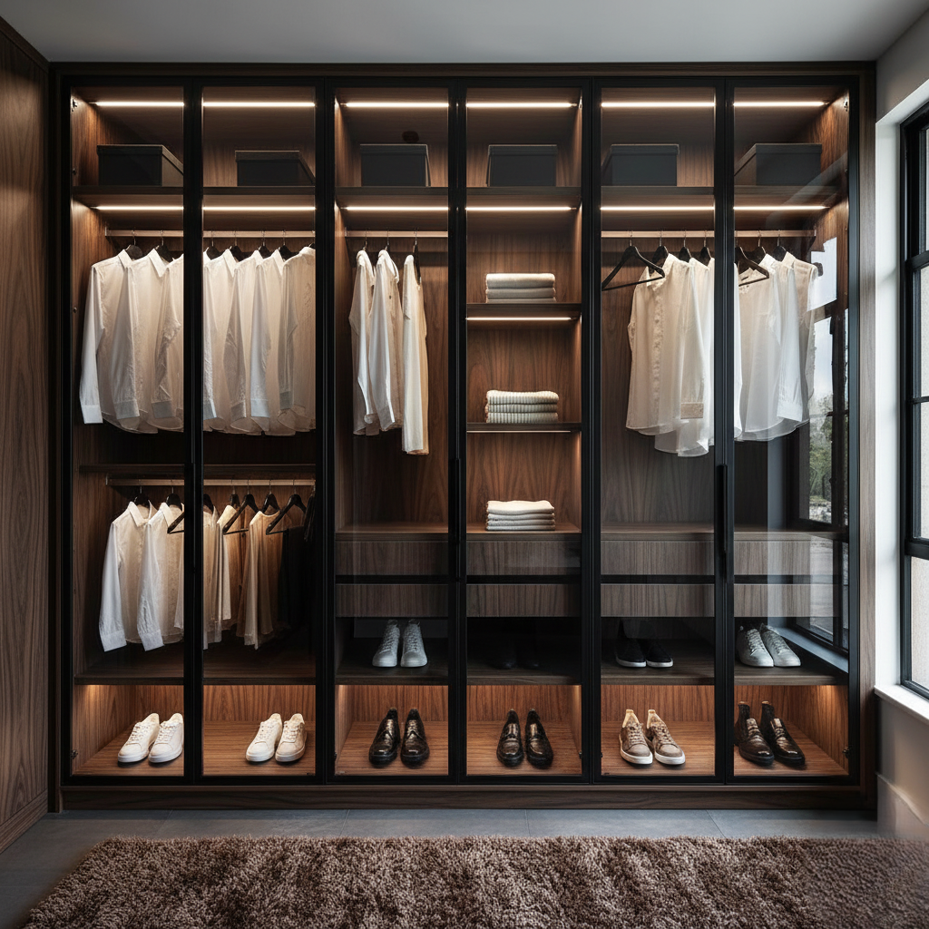 Dressing Éclairé Portes Vitrées Noyer